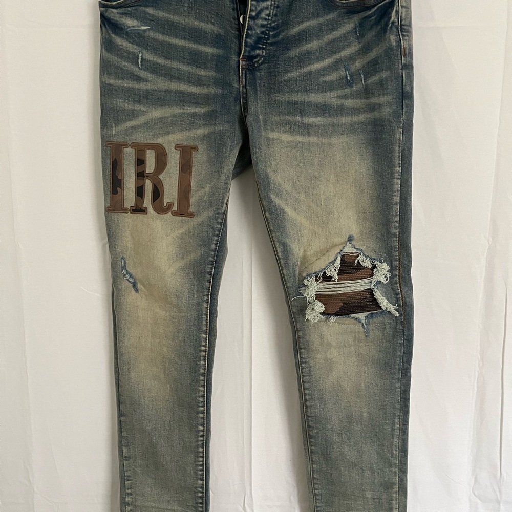 Amiri Men’s Camo Skinny Biker Jeans Size 32x32